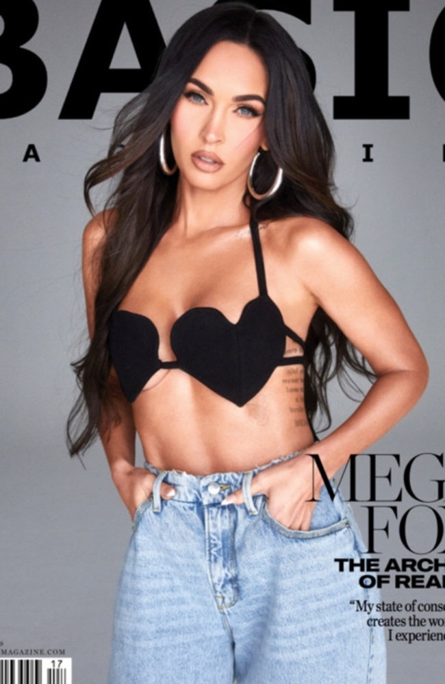 Megan Fox poses in love-heart shaped bra on Basic magazine cover