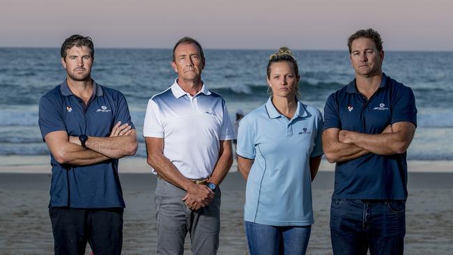 BMD Northcliffe Surf Club members Kevin Morrison (Head male coach), David Shields (President), Naomi Flood (Head Female coach) and Mark Williams (Manager of Surf Sport) are upset at Surf Life Saving Australia over surf events. Picture: Jerad Williams