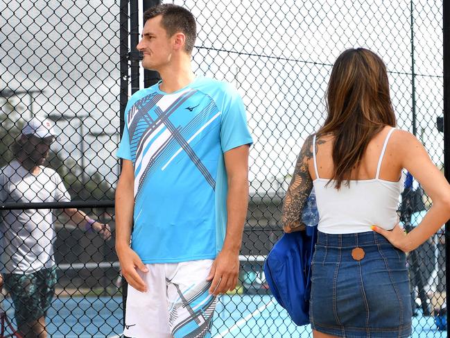 BRISBANE, AUSTRALIA - NewsWire Photos - DECEMBER 16, 2020.Bernard Tomic waits for his match against Akira Santillan to start at the UTR Pro tennis tournament at the Queensland Tennis Centre in Brisbane.Picture: NCA NewsWire / Dan Peled