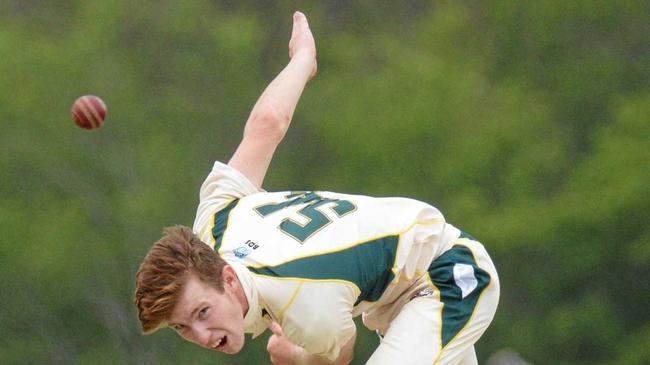 Bowler Mitch Harsant throws himself into his work during the recent Northsiders v Brothers 1st division match at Ivor Marsden Sporting Complex. Picture: Rob Williams