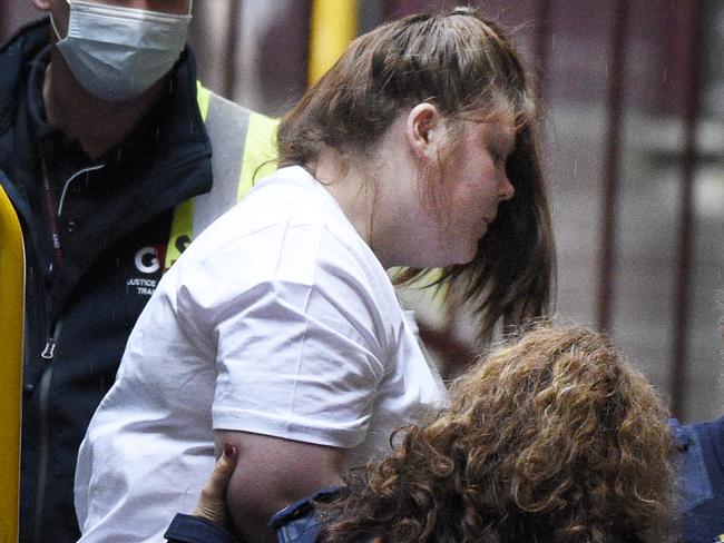 MELBOURNE, AUSTRALIA - NewsWire Photos AUGUST 20, 2021: Jessie Moore, who admitted killing her greyhound trainer aunt Karen Leek at Devon Meadows in May last year, arrives at the Melbourne Supreme Court for her plea hearing. Picture: NCA NewsWire / Andrew Henshaw