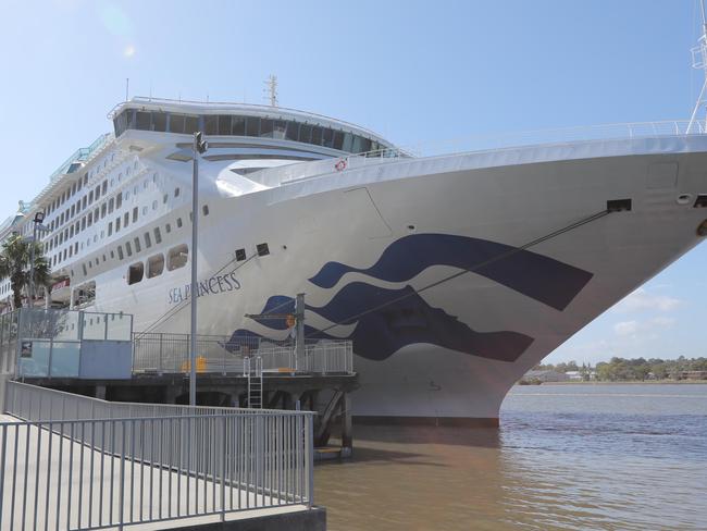 The P&O Sea Princess docking at portside this morning. There was an outbreak of sickness on the cruise. Pic Mark Cranitch.