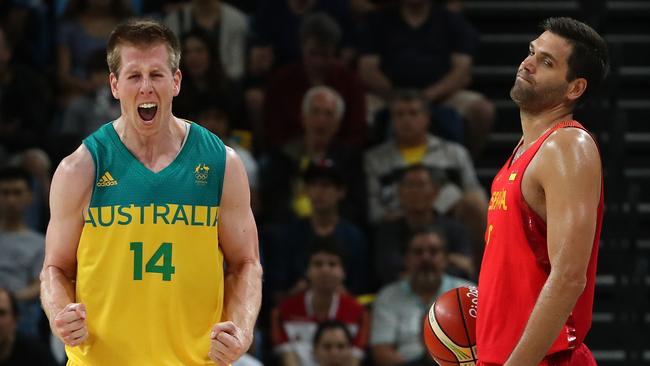 Brock Motum playing against Spain at the 2016 Olympic Games in Brazil. Picture: Christian Petersen/Getty Images