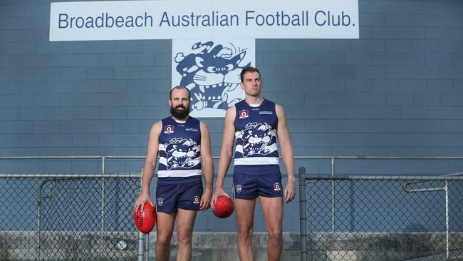 Broadbeach QAFL players and Life members Josh Searl and Nathan Quick. Picture Glenn Hampson