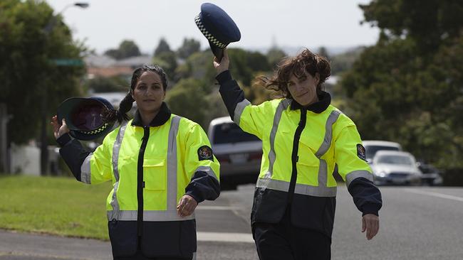 L-R: Madeleine Sami (as Mel) and Jackie van Beek (as Jen) in a scene from NZ film The Breaker Upperers Picture: Madman