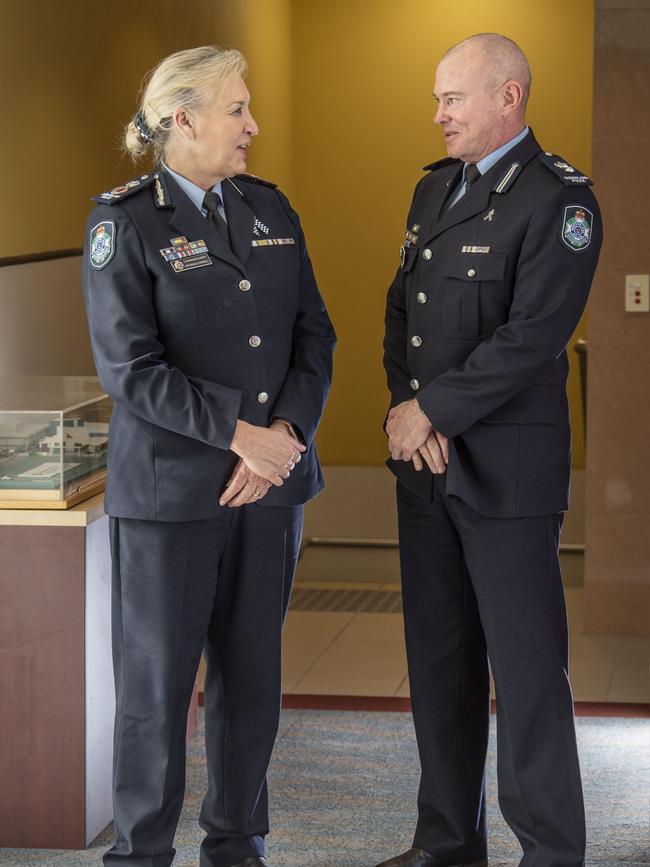 Katarina Carroll, Commissioner of QPS and Darling Downs District Officer Superintendent Doug McDonald. Picture: Nev Madsen.