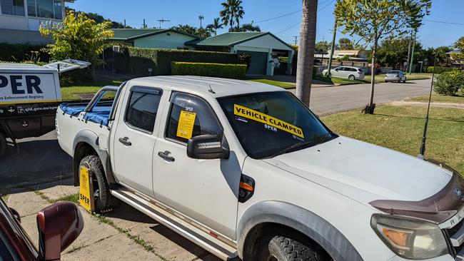 A vehicle clamped as part of a week-long operation by the State Penalties Enforcement Registry (SPER) to recover unpaid fines and penalties in the Townsville region. Picture: Supplied