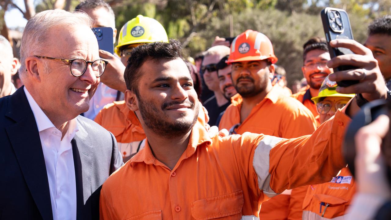 Prime Minister Anthony Albanese with workers at Whyalla Steelworks in South Australia. Picture: NewsWire / Tim Joy