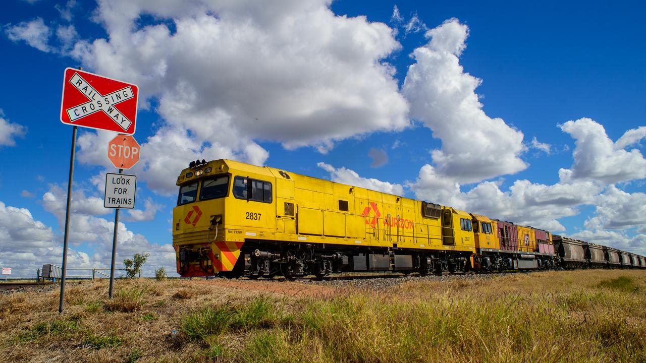 An Aurizon train heads east to the Port of Townsville near Hughenden. Picture: Scott Radford-Chisholm.