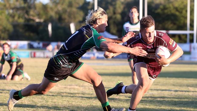 Rugby League Gold Coast A-Grade Round 2 - Burleigh Bears vs. Helensvale Hornets at Pizzey Park. Ryan Wescombe scoring a try. 16 May 2021 Miami Picture by Richard Gosling