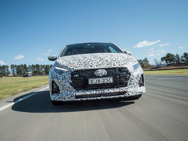 Photo of the Hyundai i20N. Camouflaged LHD model