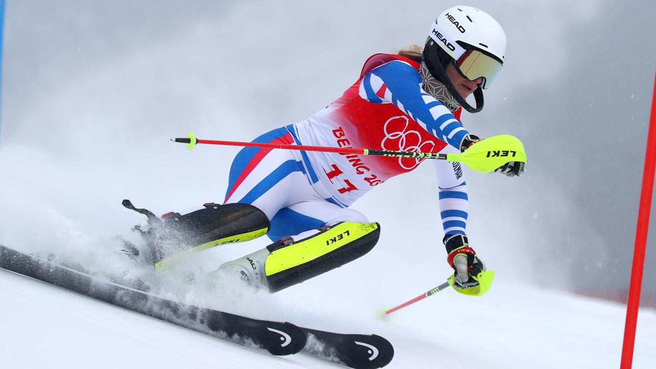 France’s Laura Gauche competes in the women's alpine combined slalom at the Beijing Games. Picture: Getty Images
