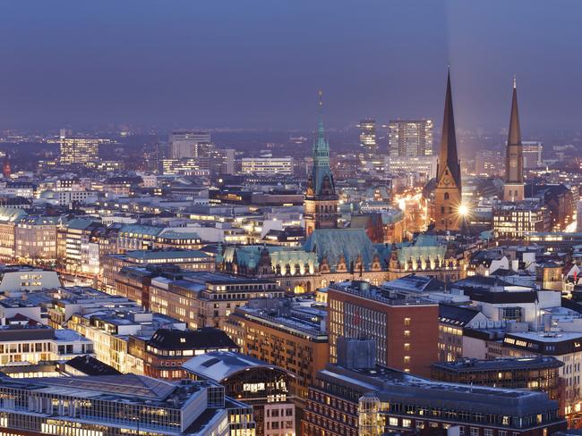 HAMBURG, GERMANY  ..  for Richard Green story  ..  Hamburg city skyline at night. Picture: iStock