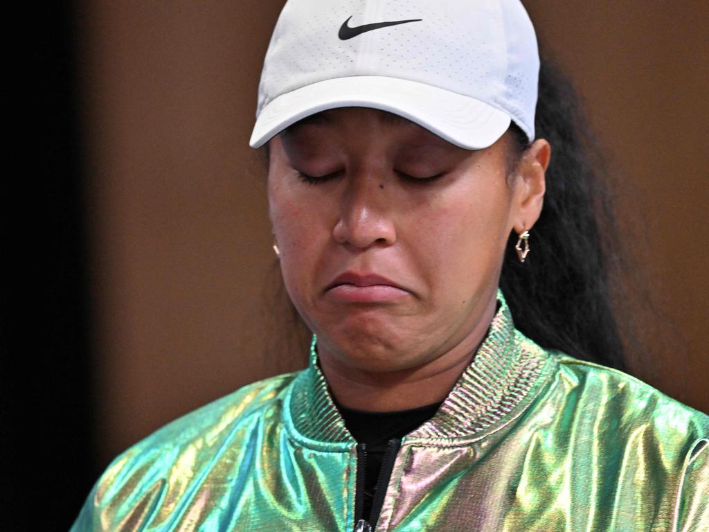 Japan's Naomi Osaka takes part in a press conference after losing her women's singles match on day two.