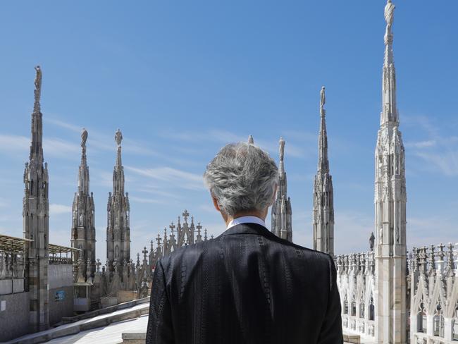 Opera singer Andrea Bocelli looks on before his Easter concert at the Duomo in Milan, Italy. Members of the public were not allowed in. Picture: Luca Rossetti, Courtesy Sugar SRL, DECCA Records via Getty Images