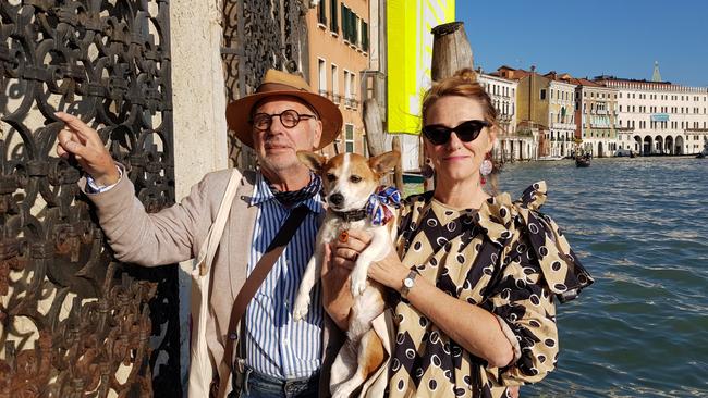 Dr Philip Nitschke and his wife Dr Fiona Stewart with their dog Henny.