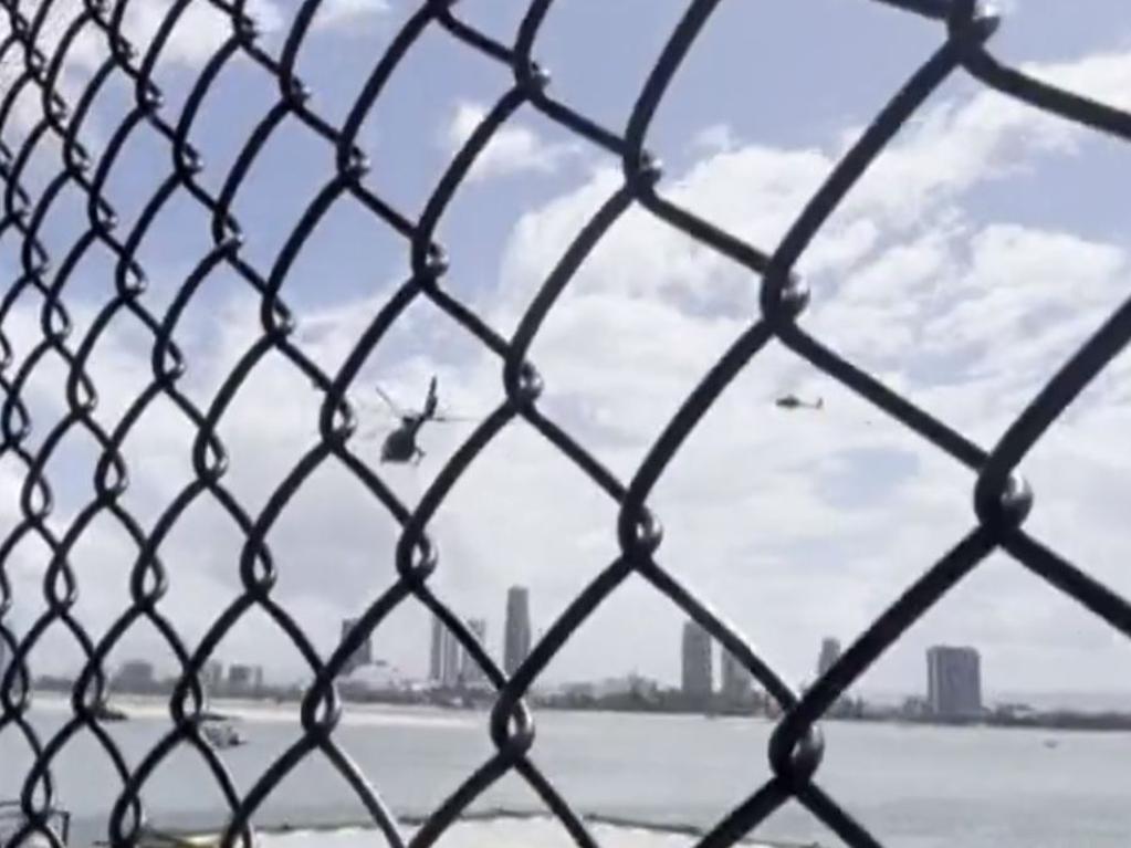 The two helicopters seconds before impact. Picture: 9 NEWS