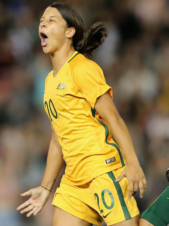 Sam Kerr has enjoyed a stellar year for the Matildas. (Photo by Ashley Feder/Getty Images)