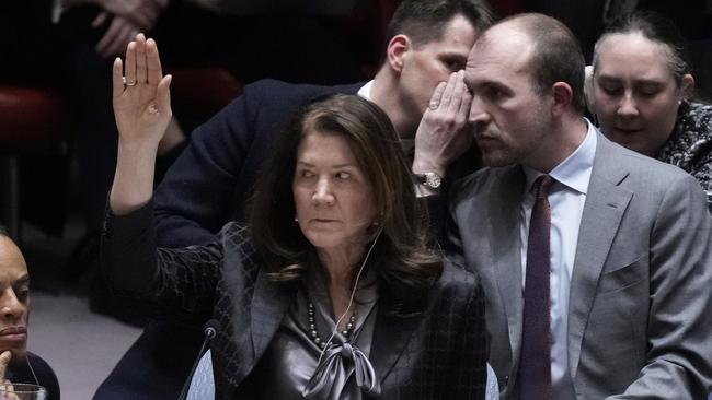 US ambassador Dorothy Camille Shea votes with Russia in the UN Security Council. Picture: AP