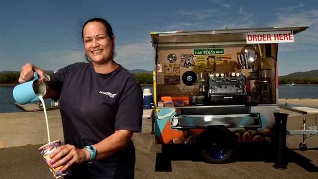 Melanie Jackson with the Coffee Dominion van at the Ross River boat ramp in South Townsville Picture: Evan Morgan