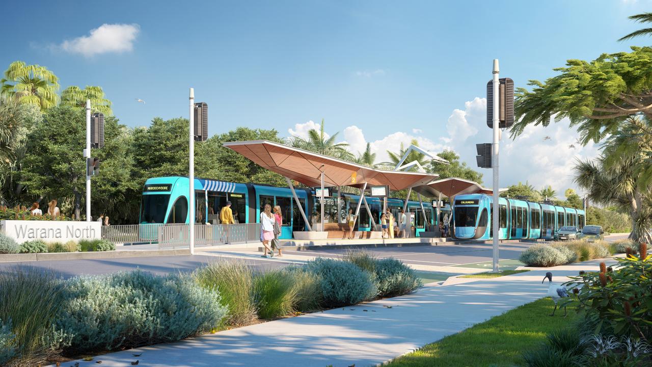 An artist's impression of light rail vehicles, which is one of the options presented in Sunshine Coast Council's Draft Options Analysis for a mass transit plan.