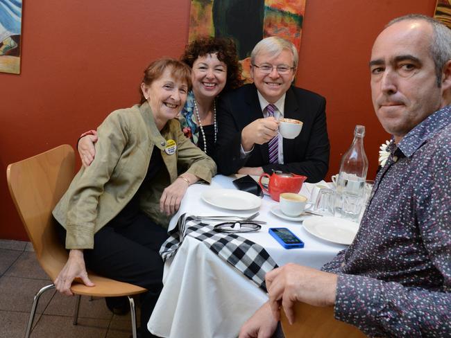 The Northern Star editor has coffee with Member for Page Janelle Saffin, Prime Minister Kevin Rudd and his wife Therese Rein Cafe Capello.Photo Cathy Adams / The Northern Star