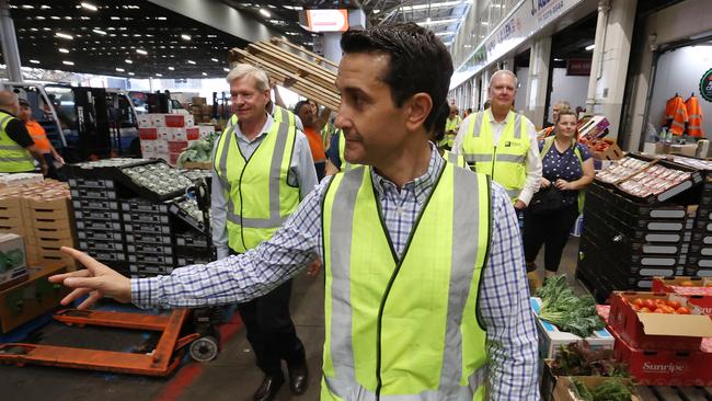 Opposition Leader David Crisafulli tours Brisbane Markets in Rocklea. Picture: Liam Kidston