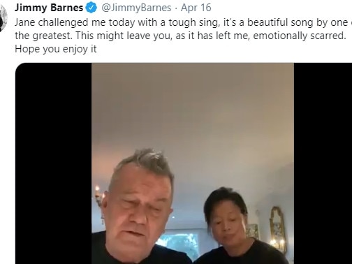 Jimmy and Janes Barnes sang daily lockdown songs on Twitter during COVID. Picture: Twitter