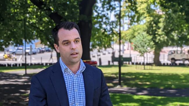 Labor's Josh Willie speaks to the media on Parliament Lawns on Wednesday 20 January 2021.