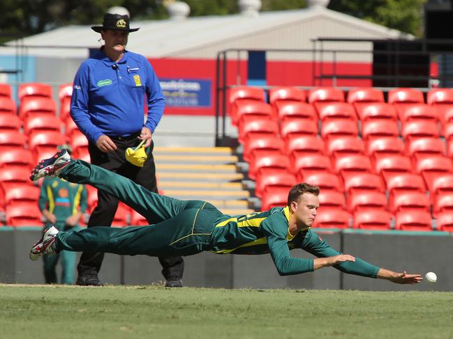 Cricket, Australia XI team playing England Lions in a one-day match at Metricon Stadium. Gold Coaster Matt Kuhnemann. Pic Mike Batterham