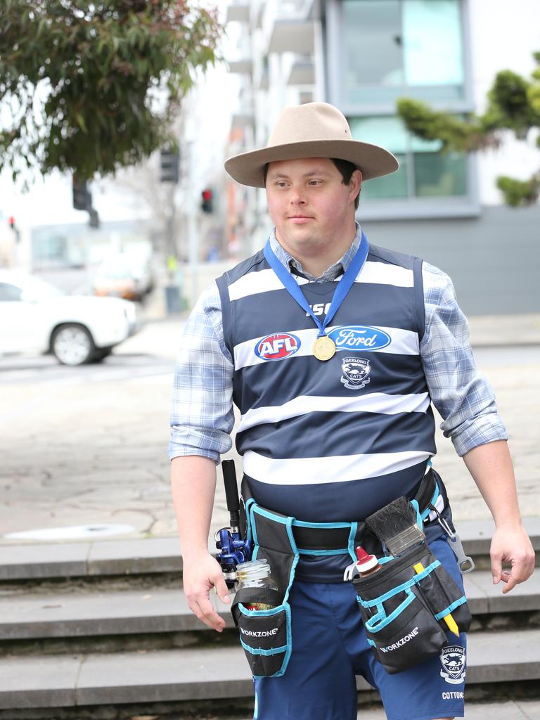 Sam Moorfoot. Geelong Cats Mad Monday at the Wharf Shed in Geelong. Picture: Alan Barber