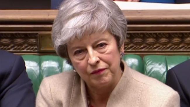 Britain's Prime Minister Theresa May is stony faced after MPs rejected her EU Withdrawl deal for a third time. Picture: AFP/PRU