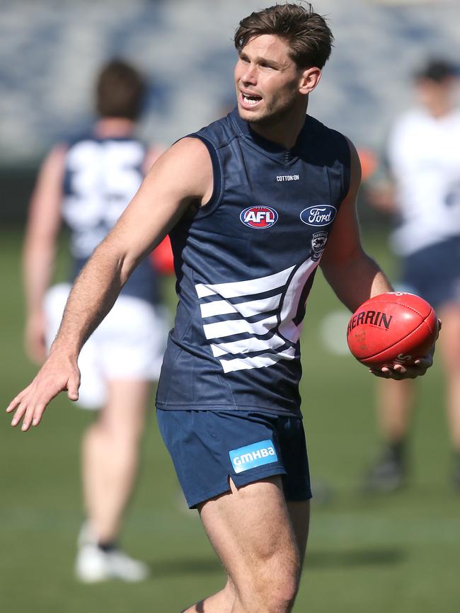 Tom Hawkins at Geelong training. Picture: Glenn Ferguson