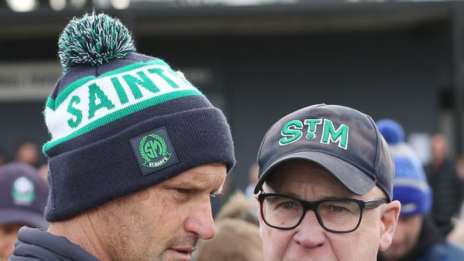 GFL Grand Final day Senior footy grand final between St Mary's and Leopold . St MaryÃ&#149;s coaches Travis Robertson and Glenn Keast Picture: Mark Wilson