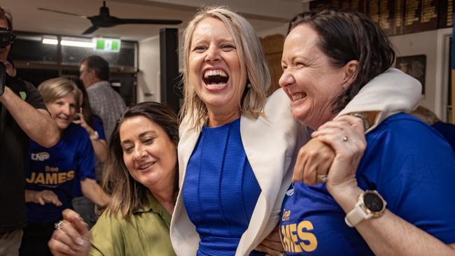 Barron River Bree James claimed victory on election night in the 2024 State Election, surrounded by supporters at the Stratford Bowls Club. Picture: Brian Cassey