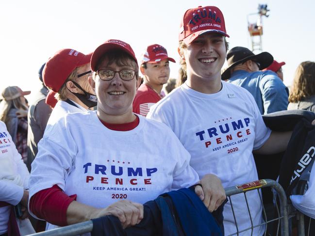 Karen Bolick and her son Seth attend the North Carolina rally together. Picture: Angus Mordant