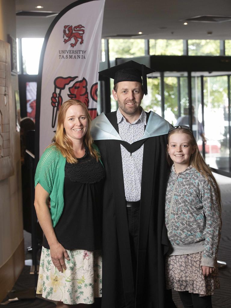 UTAS Graduations ,Lillian Taylor, Simon Reid and Celeste Reid at Hobart. Picture Chris Kidd