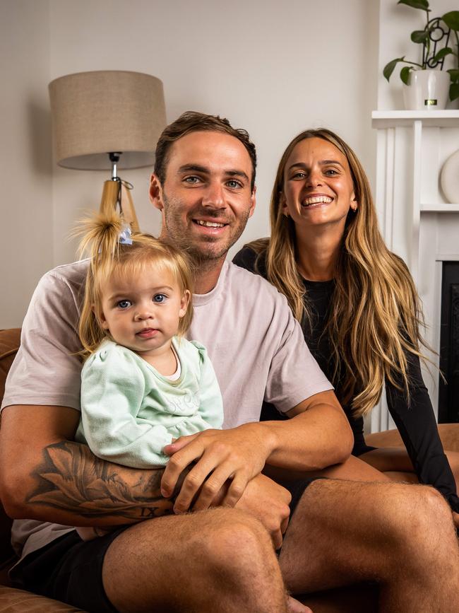 Jeremy and Kellie Finlayson with their daughter Sophia after Kellie’s diagnosis. Picture: Tom Huntley