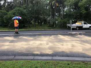 Traffic was diverted through the Southern Cross University campus after Industry Drive and Cynthia Wilson Drive, East Lismore, were two of the road closed after multipe oil spills on Wednesday March 17, 2021. Photo: Alison Paterson