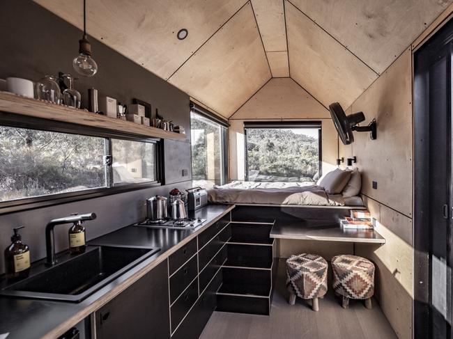 The interiors of Unyoked's cabins are architecturally designed, combining Scandinavian-inspired minimalism and Japanese Wabi-sabi with “a splash of nostalgic '70s camp”. Picture: Unyoked