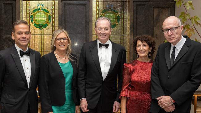 James Gorman, centre, at the Keith Murdoch Oration at State Library Victoria with, from left, Lachlan Murdoch, Penny Fowler, Christine Christian and Robert Thomson. Picture: Jason Edwards