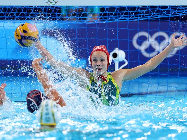 Gabi Palm had an enormous game in goal to help the Aussies progress. Picture: Maddie Meyer/Getty Images