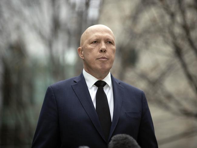 Leader of the Opposition Peter Dutton has dropped his High Court challenge, sealing his defamation lawsuit loss to refugee activist Shane Bazzi. Picture: NCA NewsWire / Gary Ramage