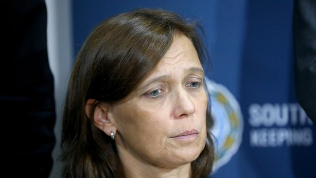 Tanja Ebert’s mother Andrea Ebert at the media conference. Picture: Kelly Barnes/The Australian