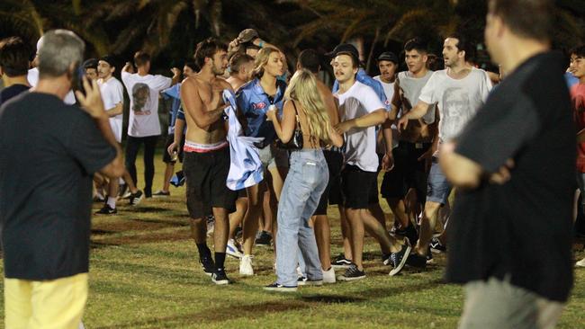 Grand final of the Gold Coast Premier League (soccer) senior men's competition between Surfers Paradise Apollo and Palm Beach Sharks. Huge Brawl between supporters. Pic Mike Batterham (nb team sheet was not available)