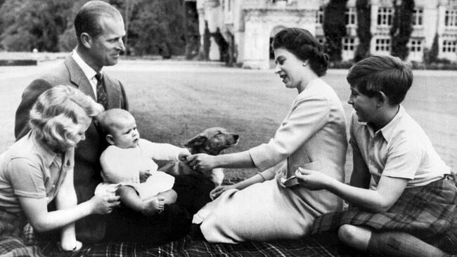 Queen Elizabeth II, Prince Philip, Duke of Edinburgh and their children; Charles, right, Anne, left, and Prince Andrew, pictured at Balmoral Castle in Aberdeenshire in 1960. Picture: AFP