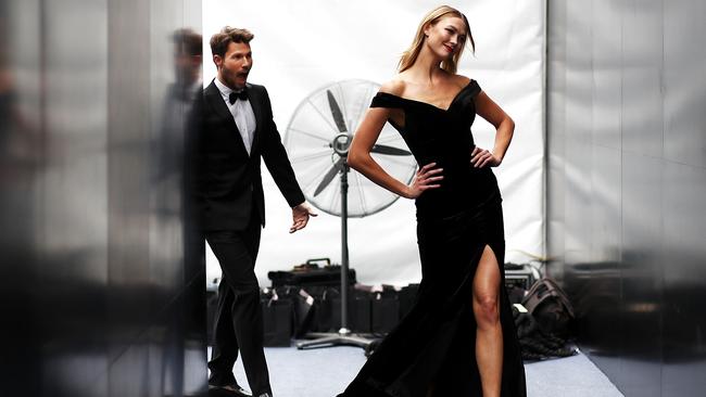 SYDNEY, AUSTRALIA - FEBRUARY 01: Model Jason Dundas and Model Karlie Kloss showcase designs by Rachel Gilbert during rehearsal ahead of the David Jones Autumn/Winter 2016 Fashion Launch at St Mary's Cathedral on February 1, 2017 in Sydney, Australia. (Photo by Ryan Pierse/Getty Images)