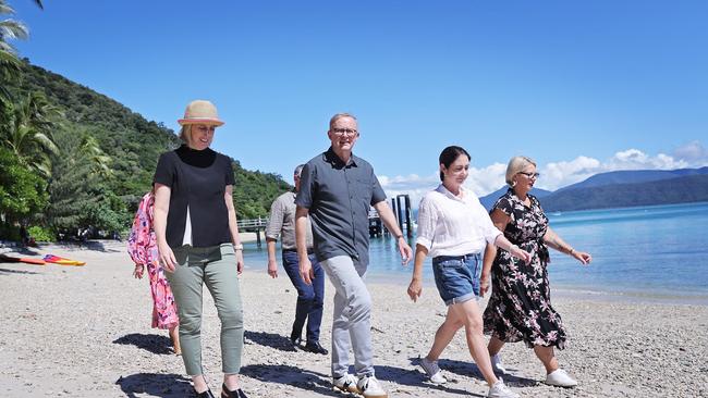 Federal Labor leader Anthony Albanese on Fitzroy Island to discuss his policy on climate change and saving the Great Barrier Reef. Picture: Sam Ruttyn