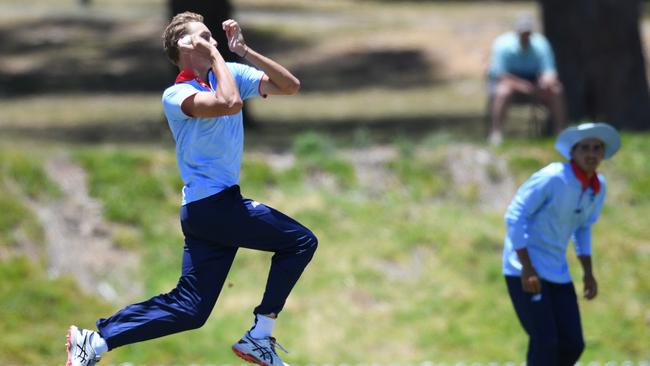 NSW Metro bowler Charlie Anderson during the grand final at Karen Rolton Oval 22 December, 2022, Cricket Australia U19 Male National Championships 2022-23.Picture: Cricket Australia.