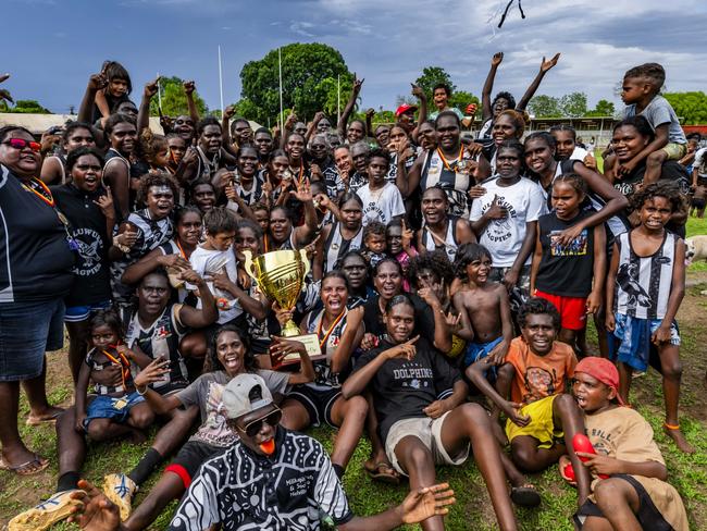 History was made as the Muluwurri Magpies beat the Tapalinga Superstars in the inaugural 2023 Tiwi Islands Football League women's grand final. Picture: Patch Clapp / AFLNT Media